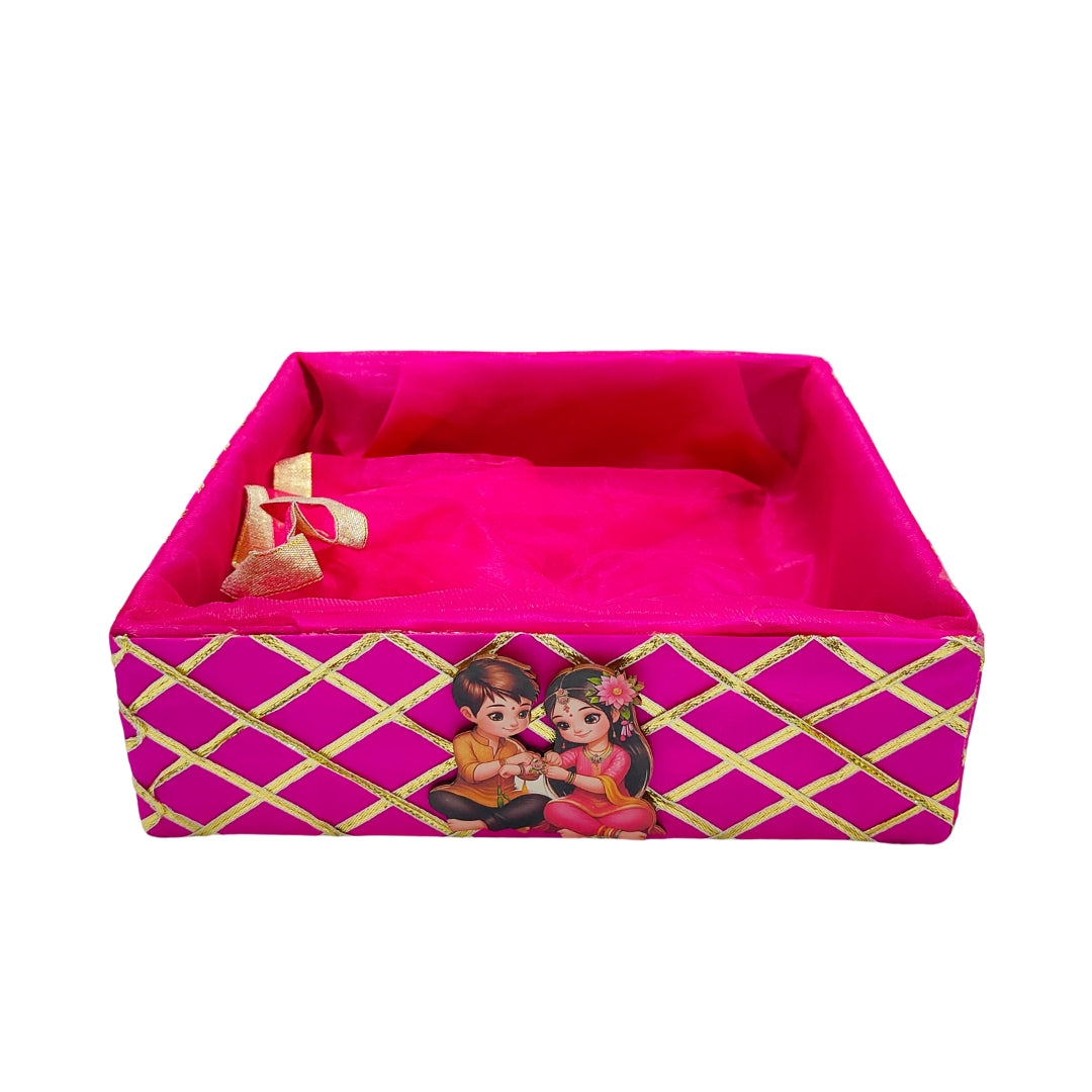 Wooden Basket for Raksha Bandhan Celebration - Rani Pink | Grownex Packaging | Basket & Tray