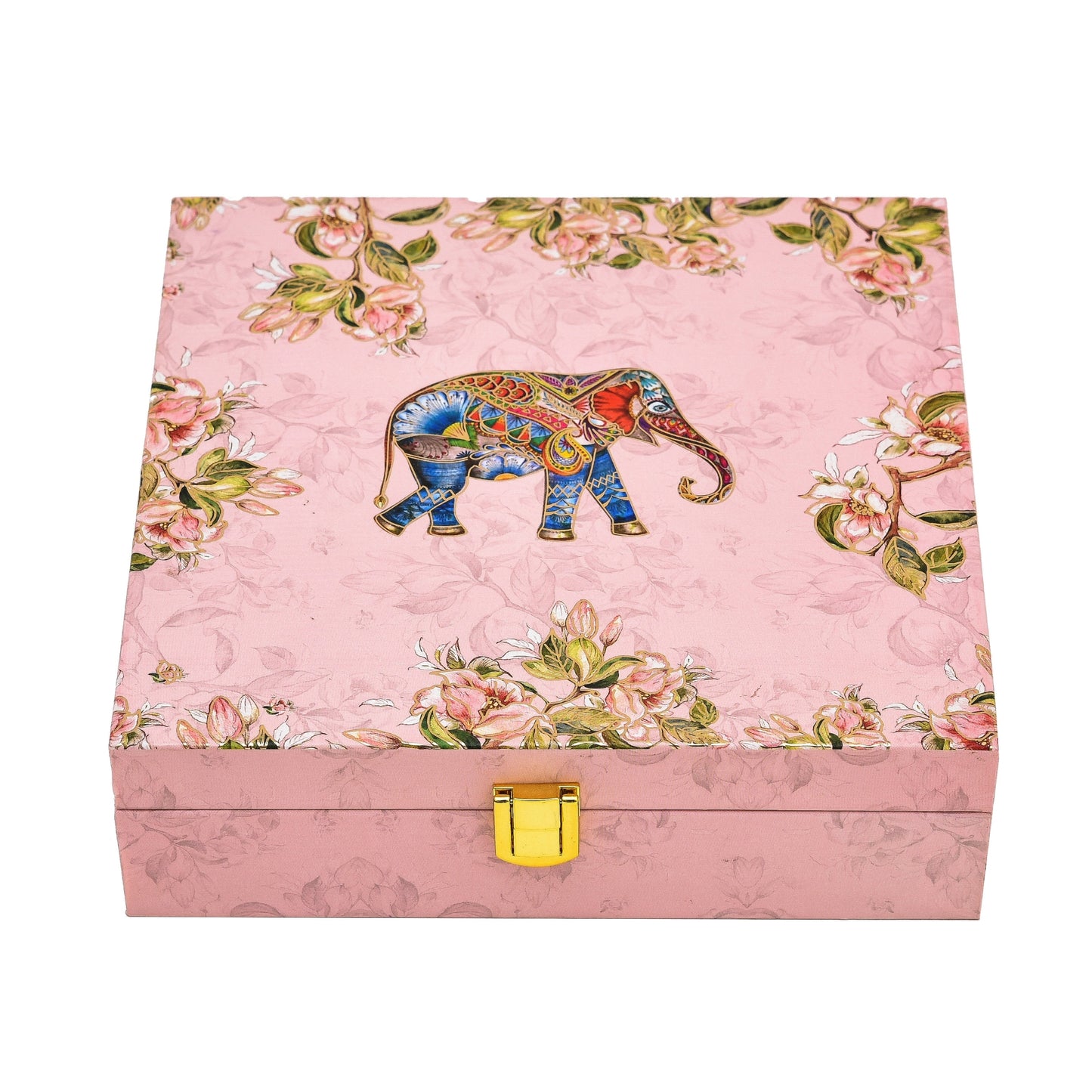 Elephant Foil Print Wooden Premium Hamper Box