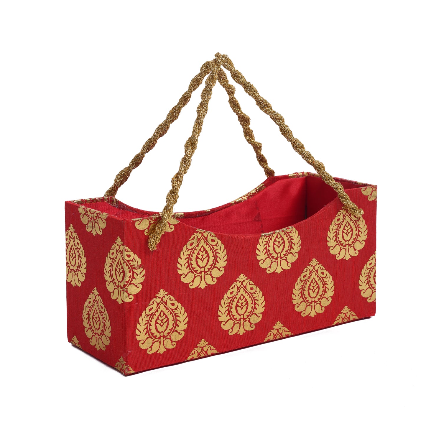 Red Designer Handle Basket – Decorative Gift & Hamper Basket | Grownex Packaging | Basket & Tray
