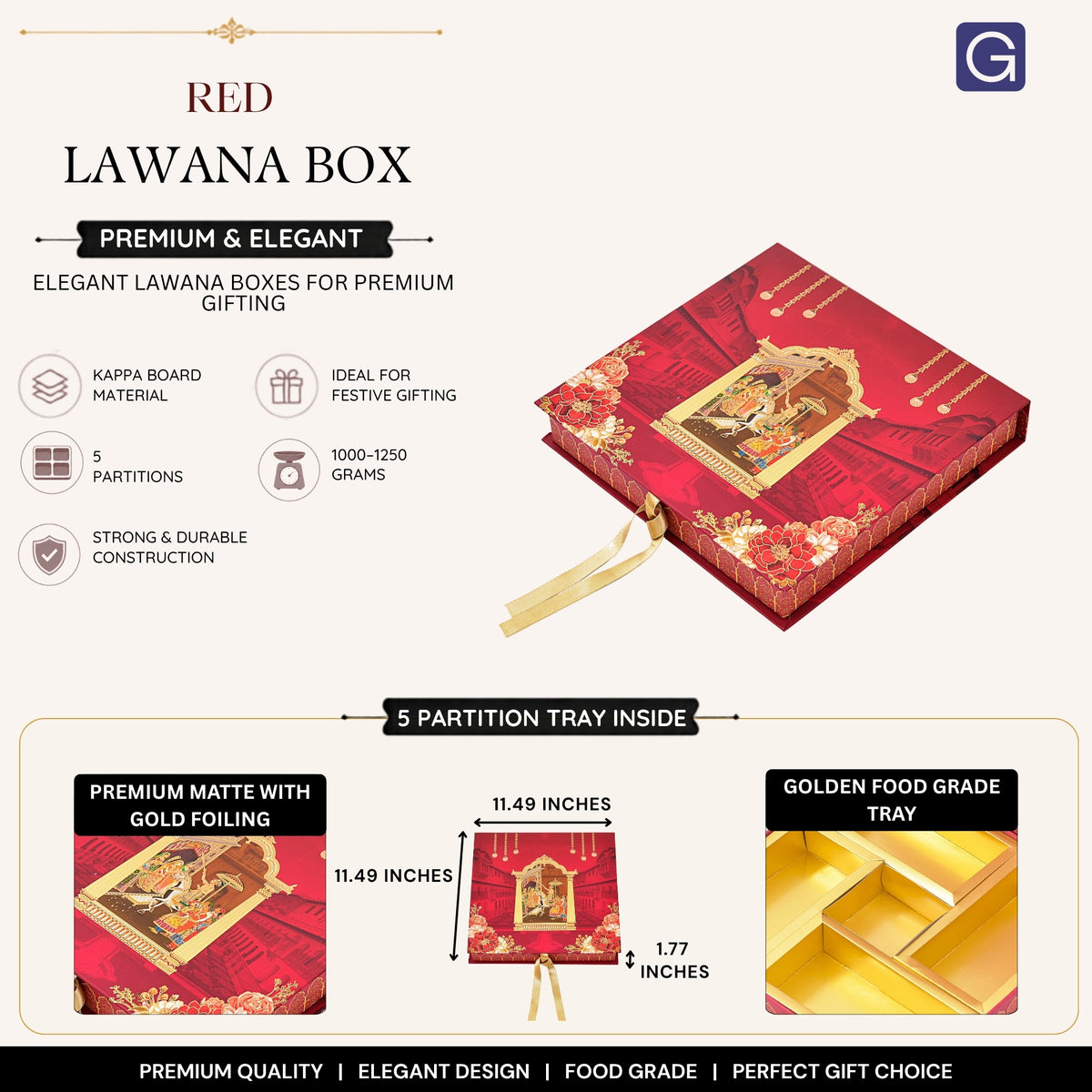 5 Partition Red Lawana Lawana Box - Side View