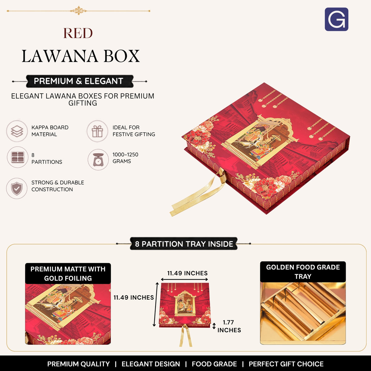 8 Partition Red Book Style Lawana Lawana Box - Side View