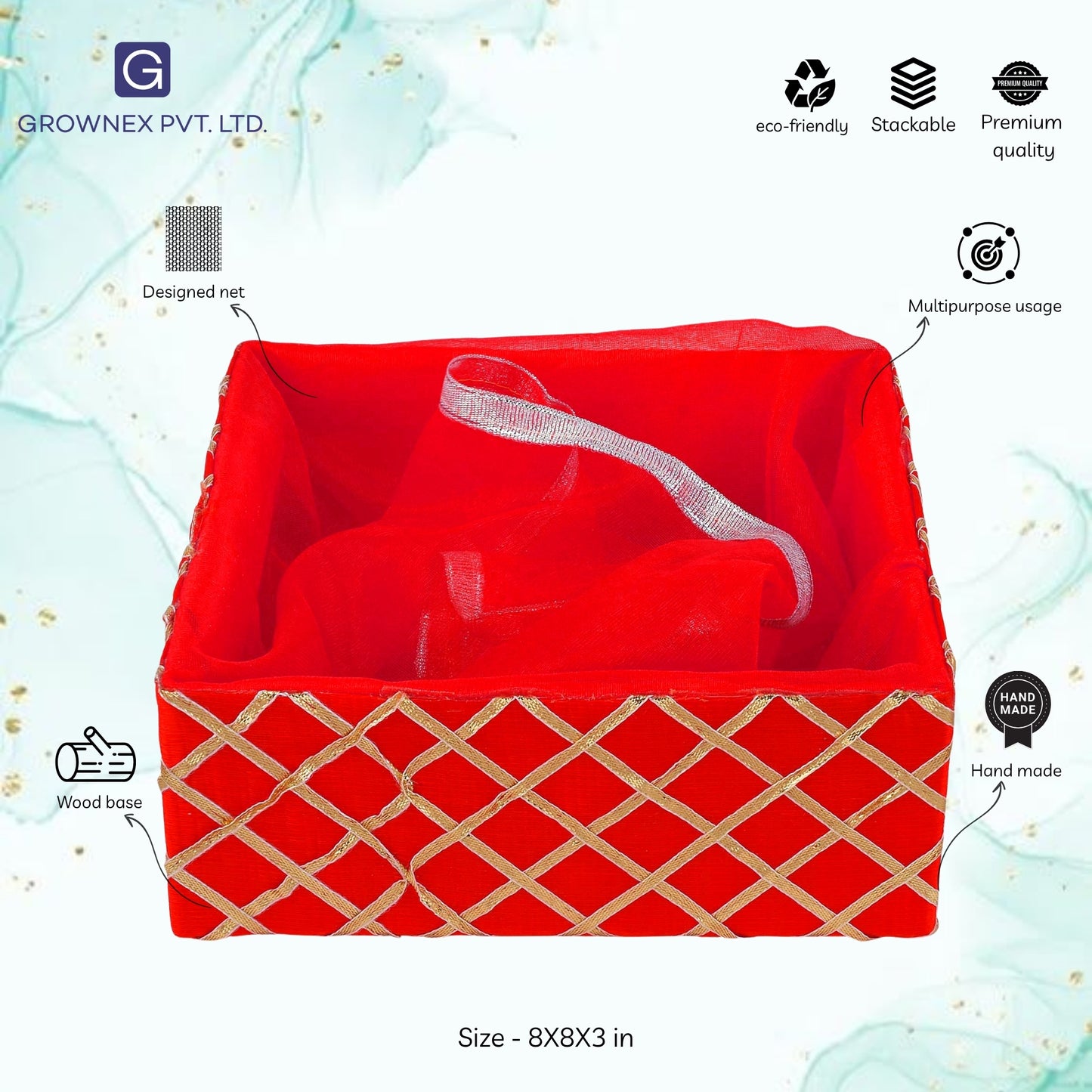 Square Lace Orange Gift Hamper Basket | Grownex Packaging | Basket & Tray