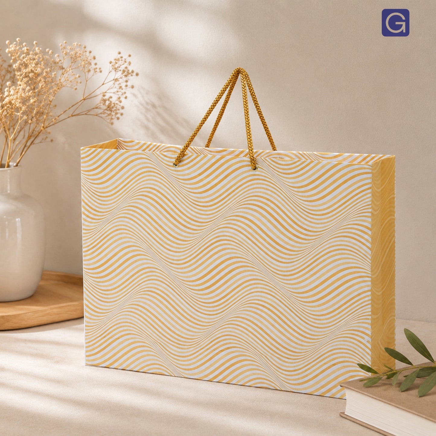 Golden Zebra Print Paper Bag 15.5x3.75x13.5 Inch | Luxury Boutique & Festive Packaging