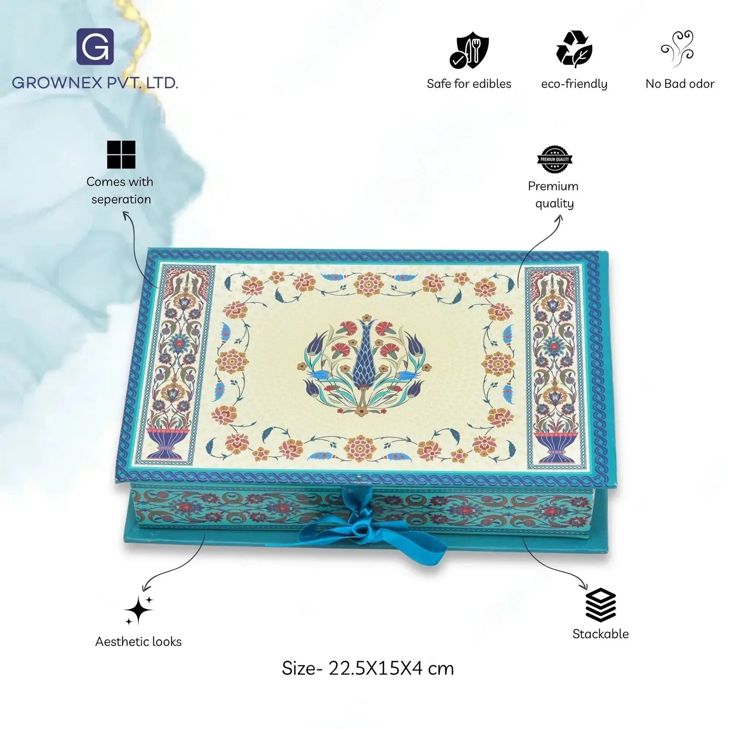 500 gm Heritage Blue 4 Line Premium File Sweet Box | Grownex Packaging | Sweet Box