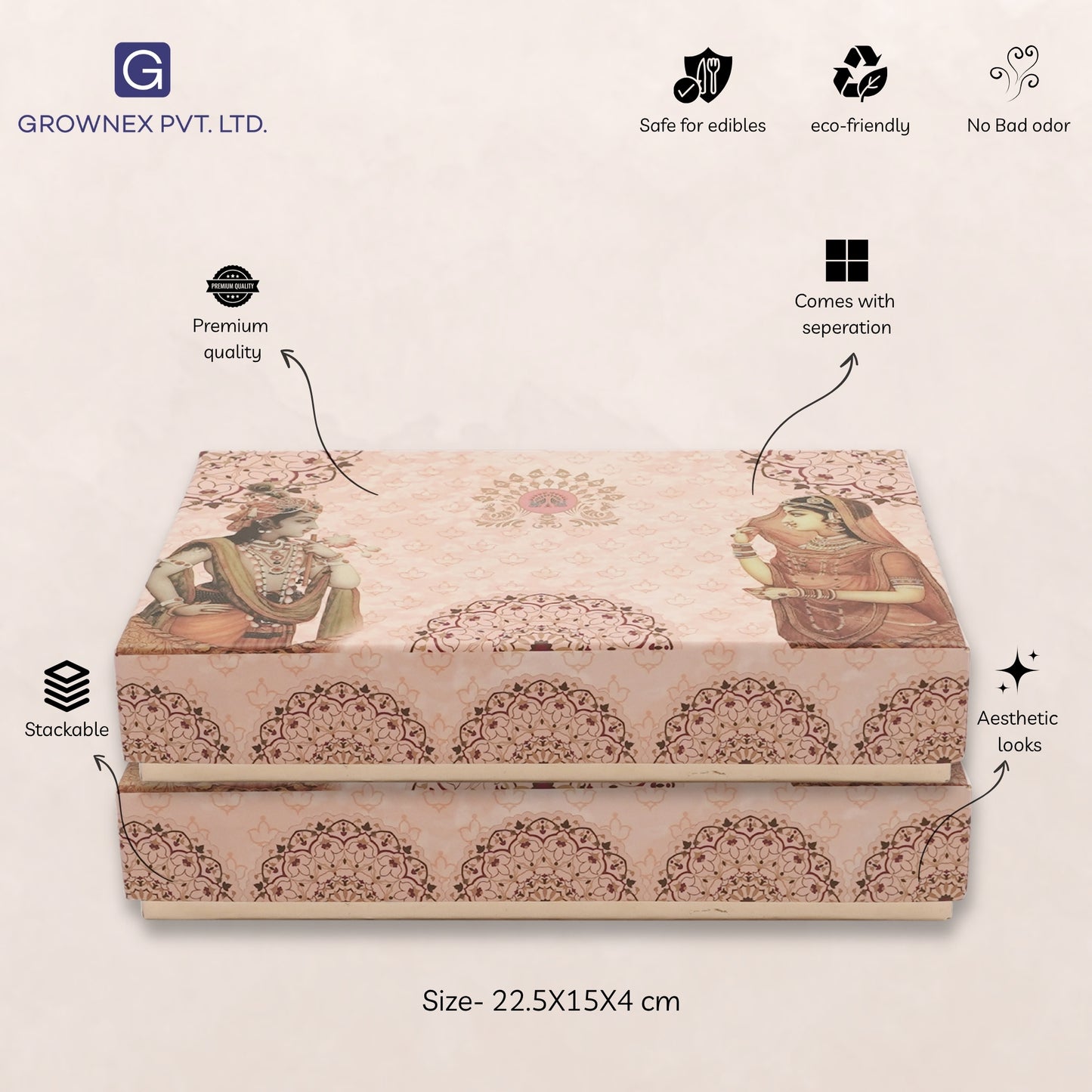 500 gm Radha Krishna Print 4 Line Premium Sweet Box | Grownex Packaging | Sweet Box