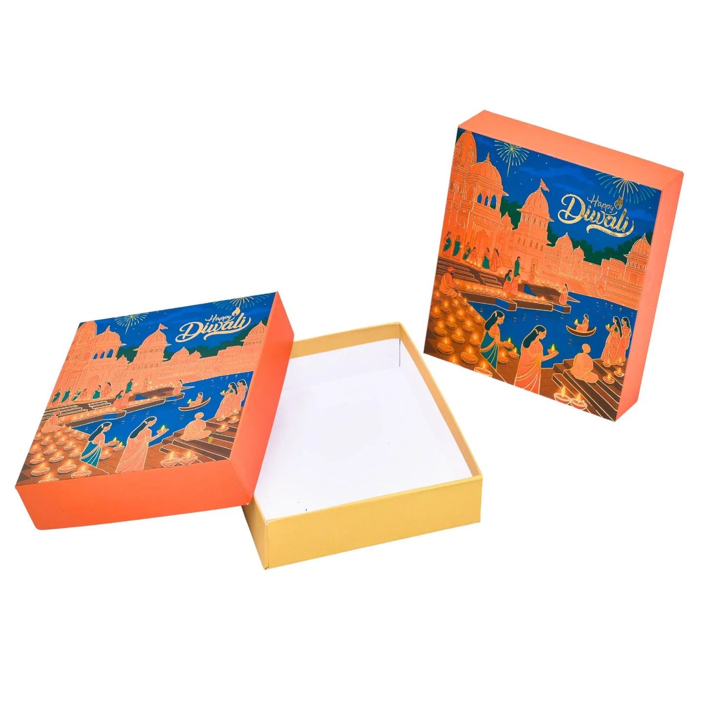 Diwali Celebration Hamper Gift Box with Temple & Ghat Design | Grownex Packaging | Hamper Box
