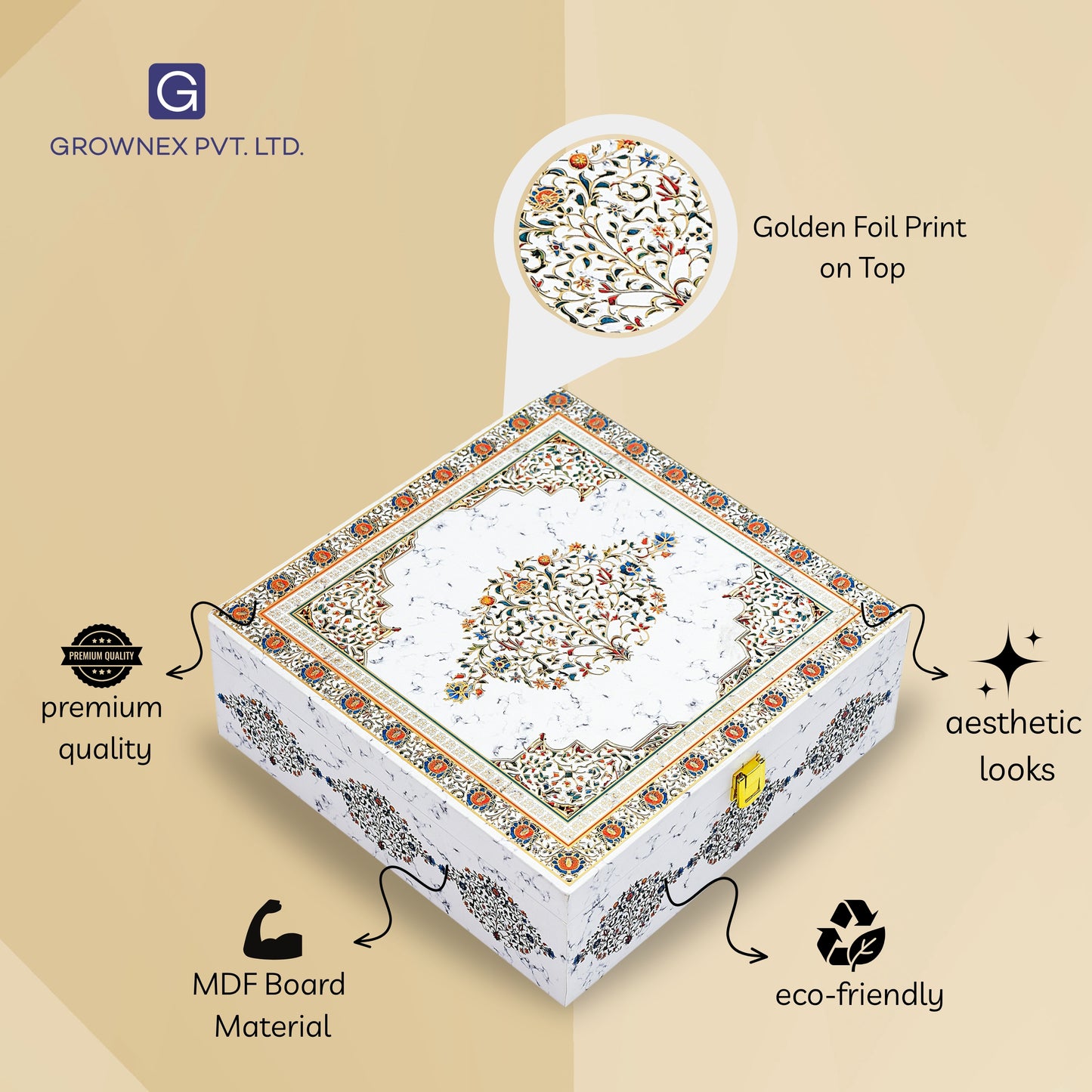 Luxury Marble print For Festival Gifting with 4 Jar Wooden Box | Grownex Packaging | wooden box