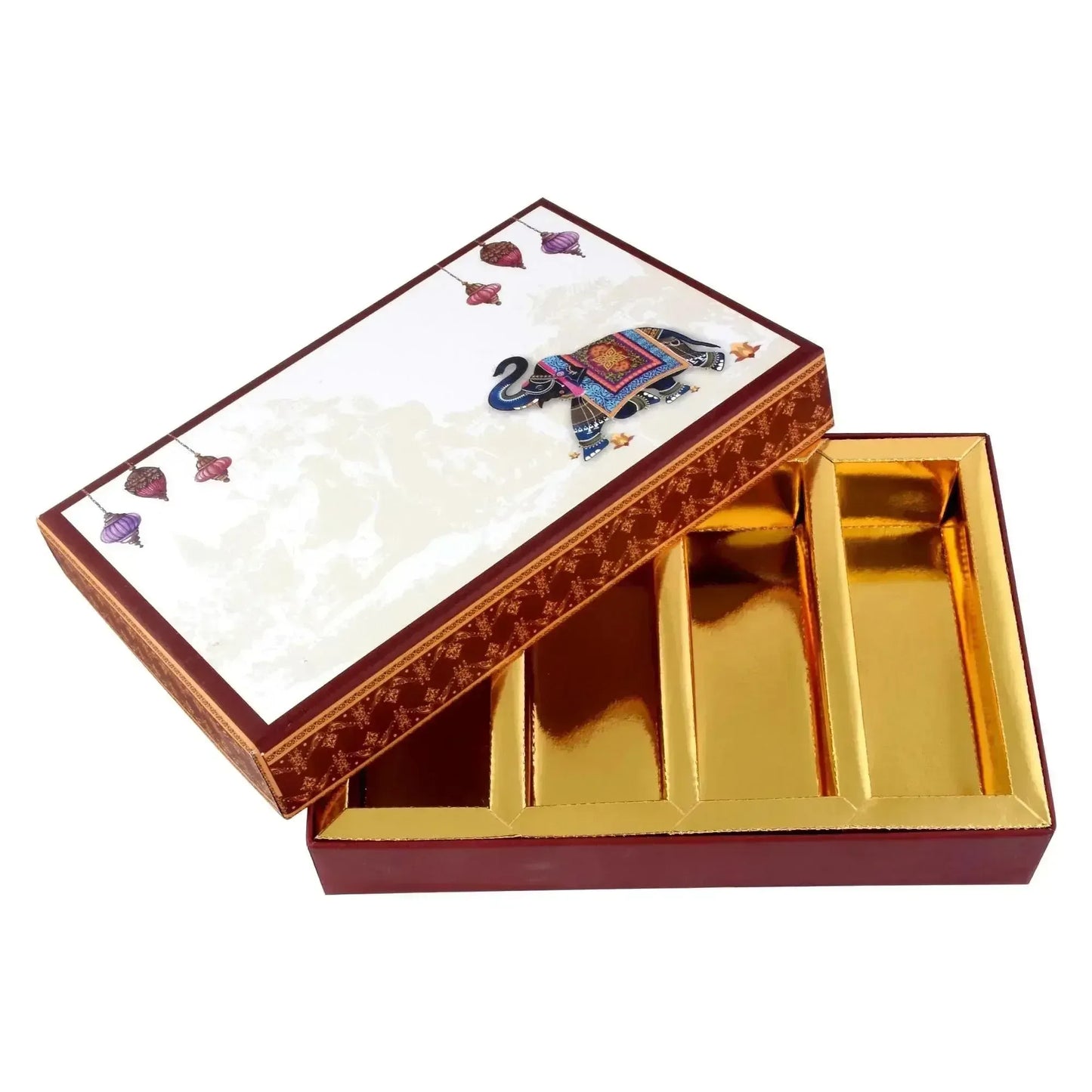500 gm Brown Elephant 4 Line Print Premium Sweet Box | Grownex Packaging | Sweet Box