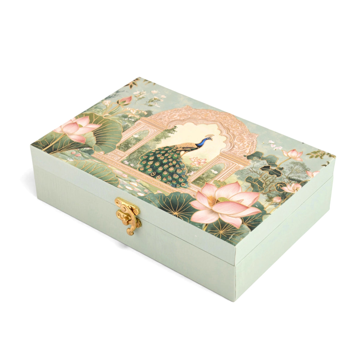 Lotus with Peacock Premium Wooden Sweet Box | 500gm Festive Gifting Box