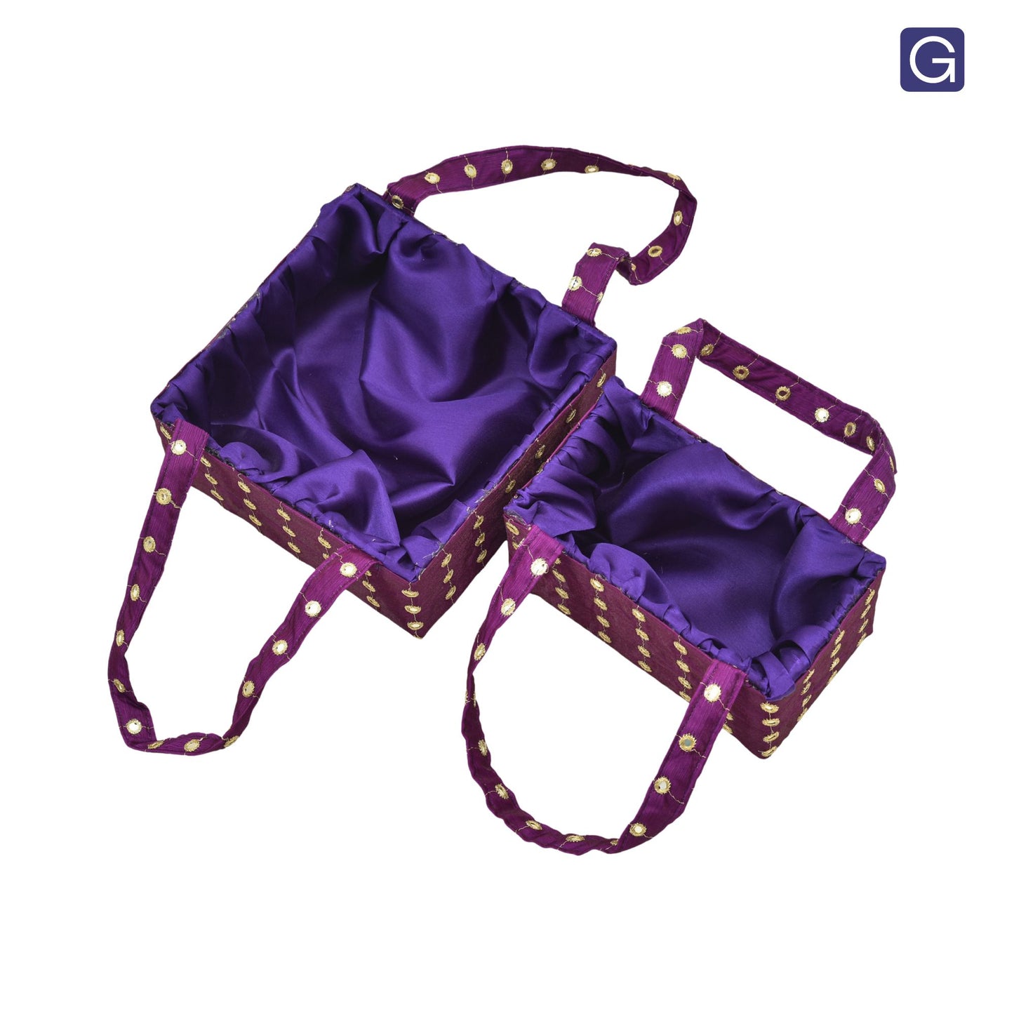 Purple Handmade Handle Basket with Mirror Work | Festive Gift Basket
