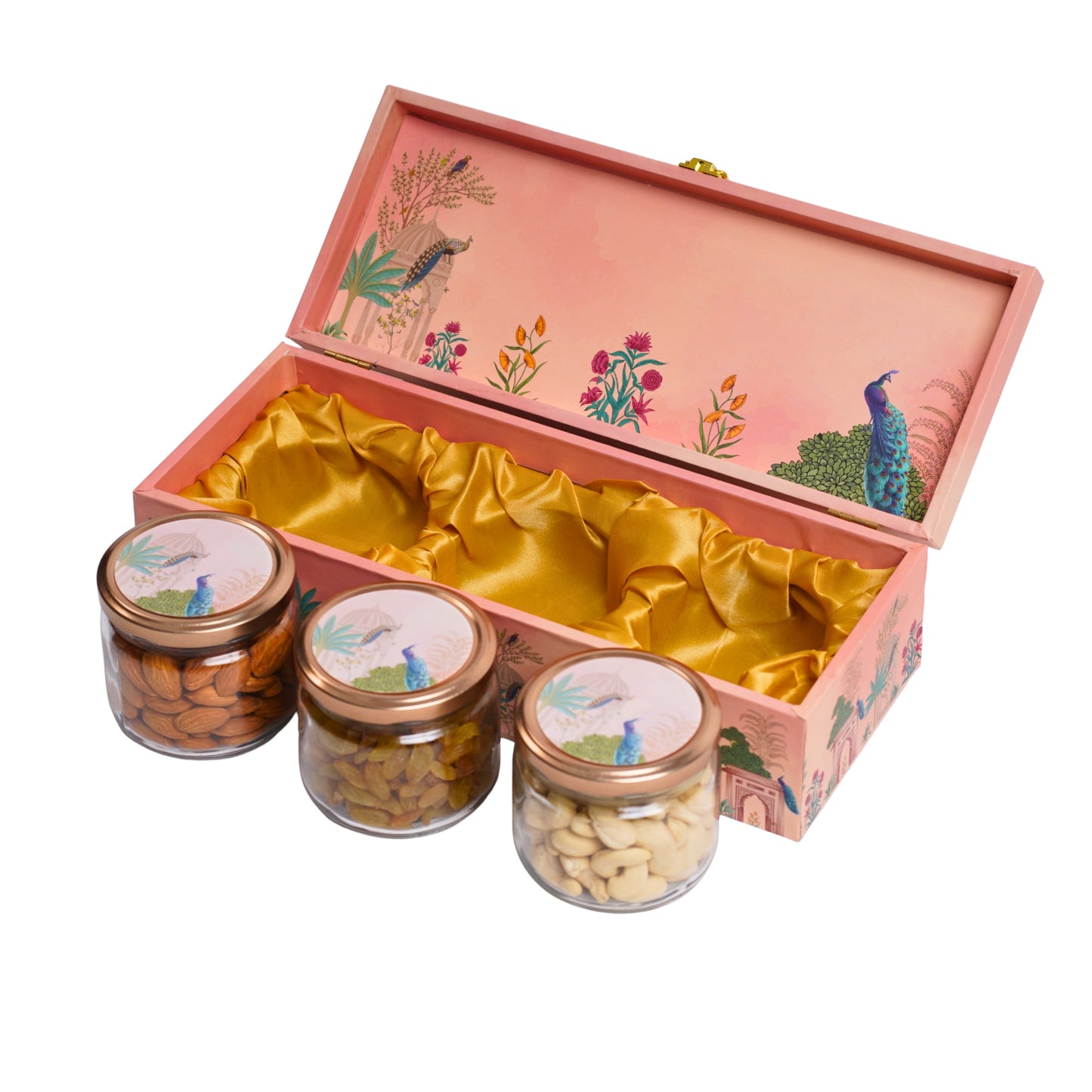 Premium Diwali Gift Box with Dry Fruits – Wooden Reusable Festive Box with 3 Jars (Shubh Diwali Edition) | Grownex Packaging | wooden box
