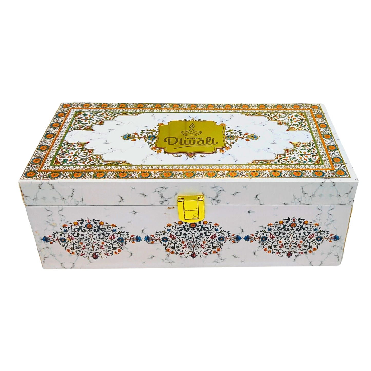 Luxury 2 Jar White Marble Wooden Gift Box | Premium Diwali Dry Fruit Packaging | Grownex Packaging | wooden box