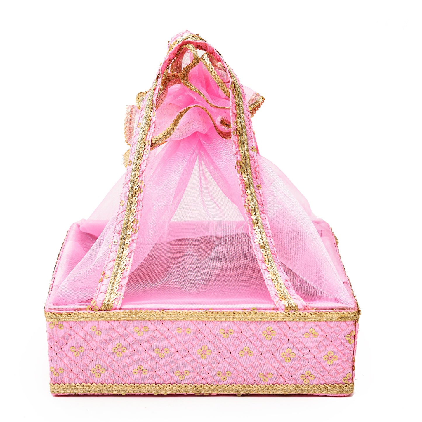 Pink and Gold Net Diwali Basket Set – Festive Gift Packaging for Chocolates & Dry Fruits | Grownex Packaging | Basket & Tray