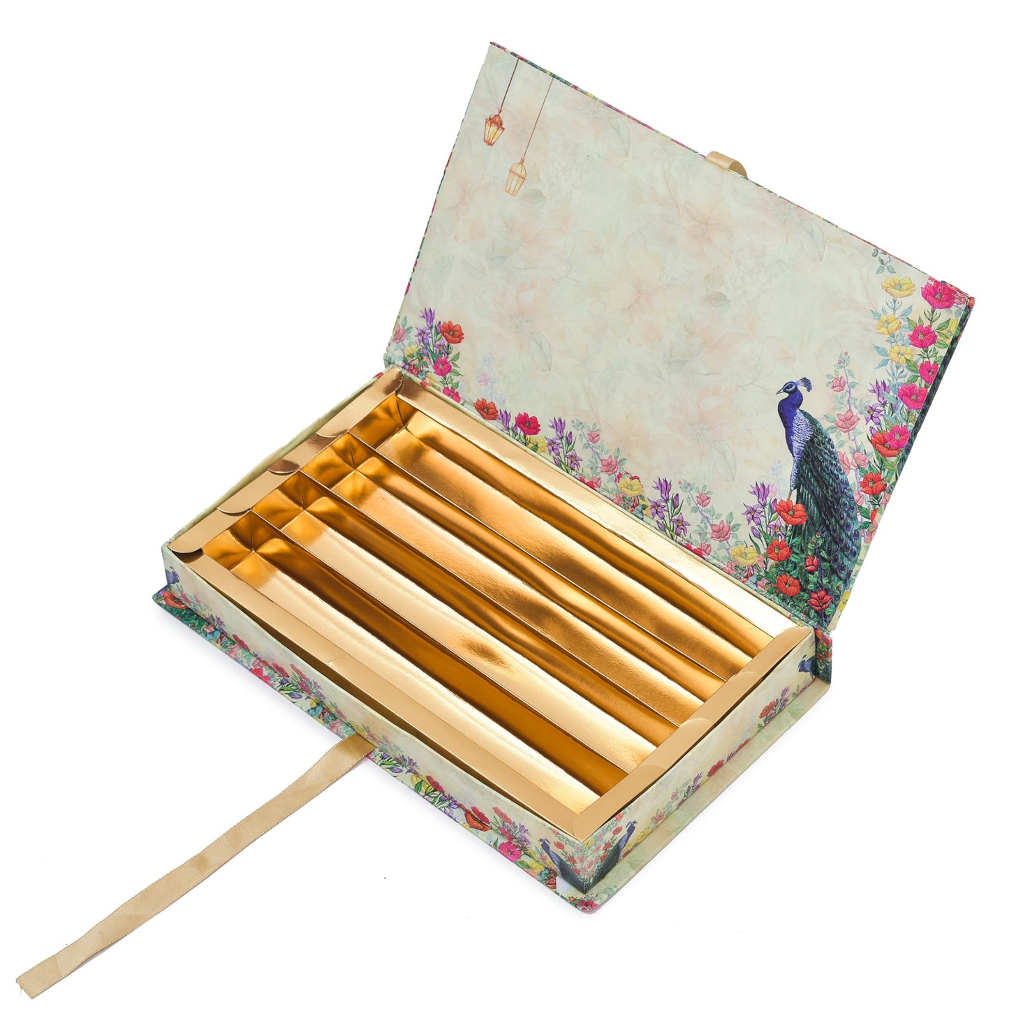 1 Kg Beige Peacock 4 Line Premium File Sweet Box | Grownex Packaging | Sweet Box