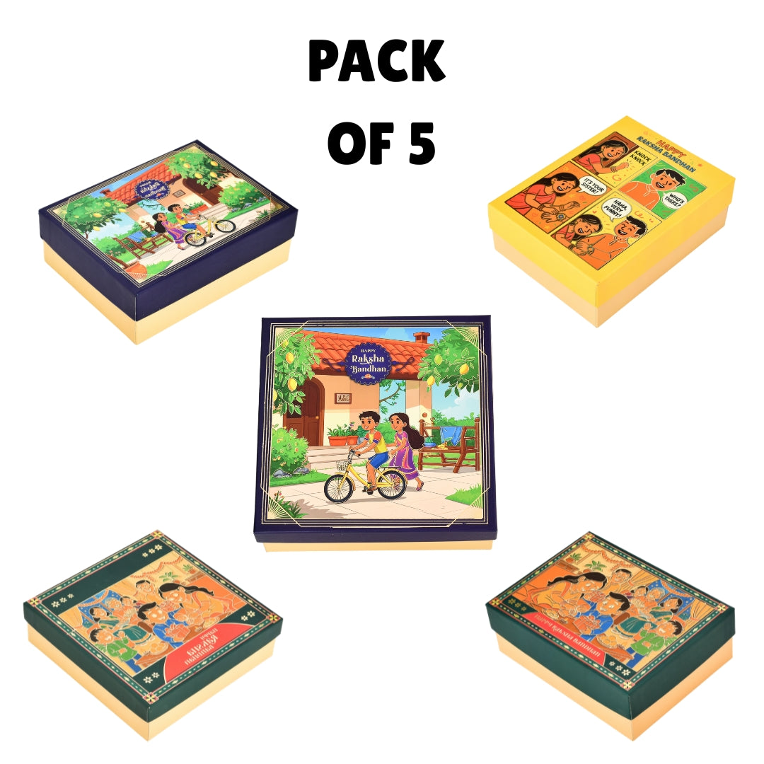 Raksha Bandhan Theme Hamper Packaging Box ( Pack of 5 Boxes) | Grownex Packaging | Hamper Box