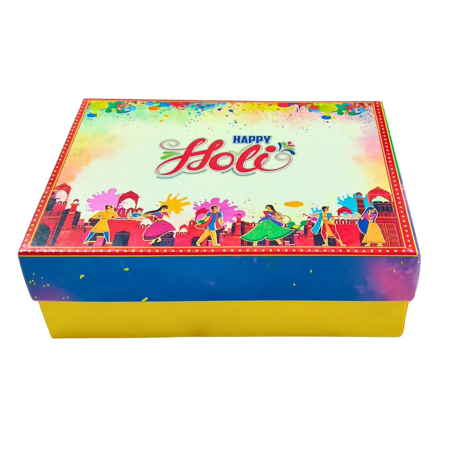 Happy Holi Beige Premium Gift Box 24Γ18Γ8 cm | Food-Safe Kappa Board Festive Packaging Box | Grownex Packaging | Hamper Box