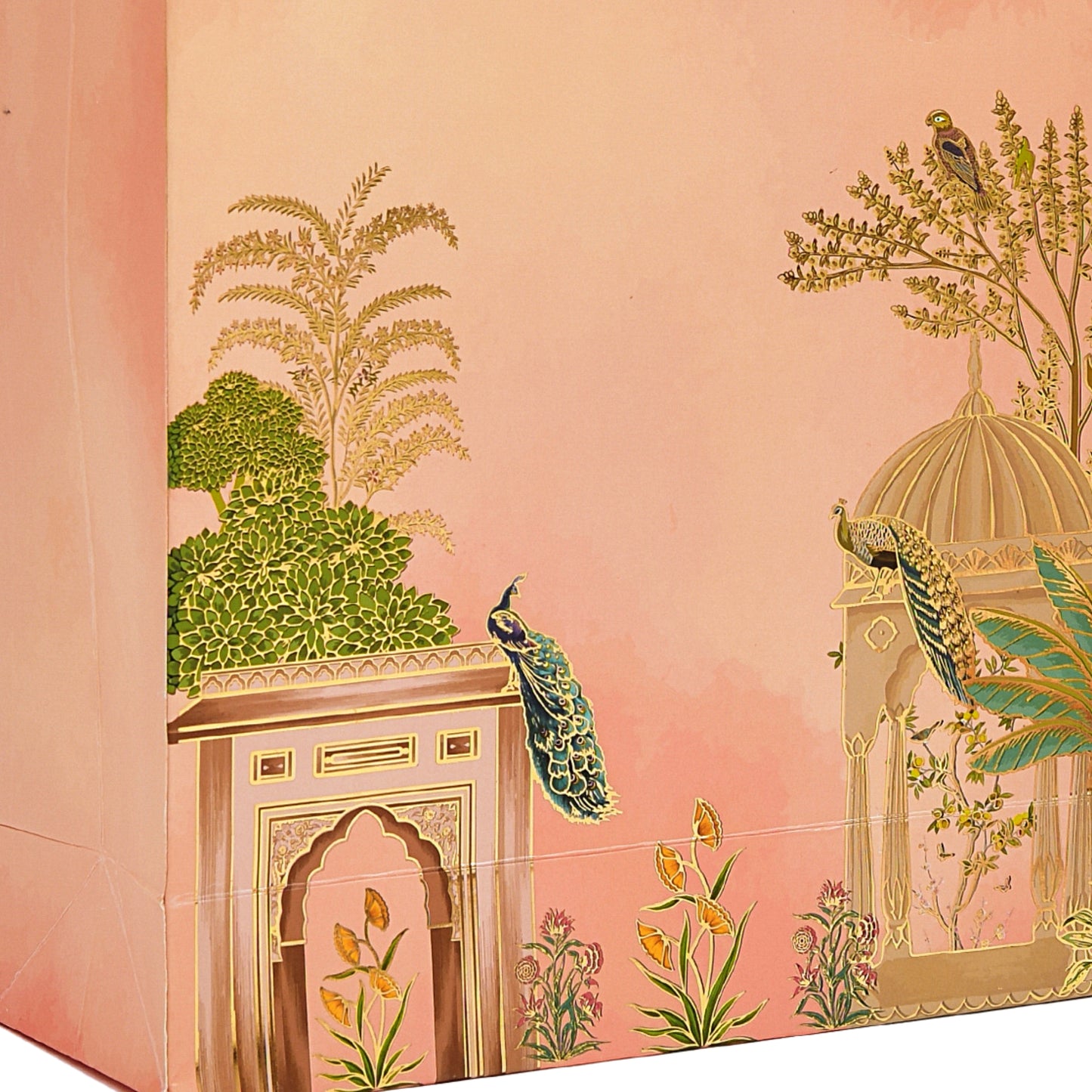 Pink Peacock Foil Matte Paper Gift Bag 10.5x4x12.5 inch | Wedding & Retail Packaging