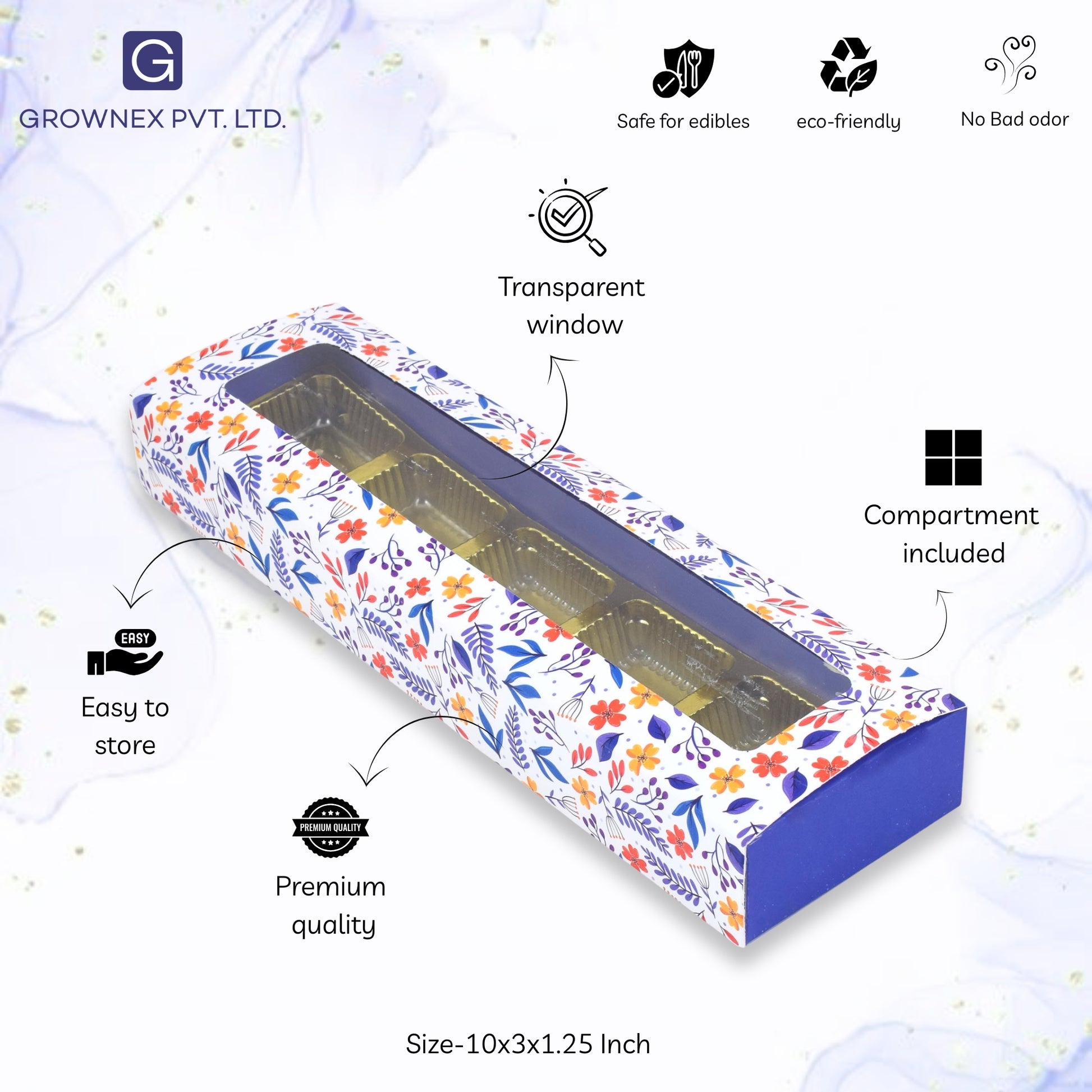 5 Cavity Folding Chocolates packing Box - Blue | Grownex Packaging | Chocolate Box
