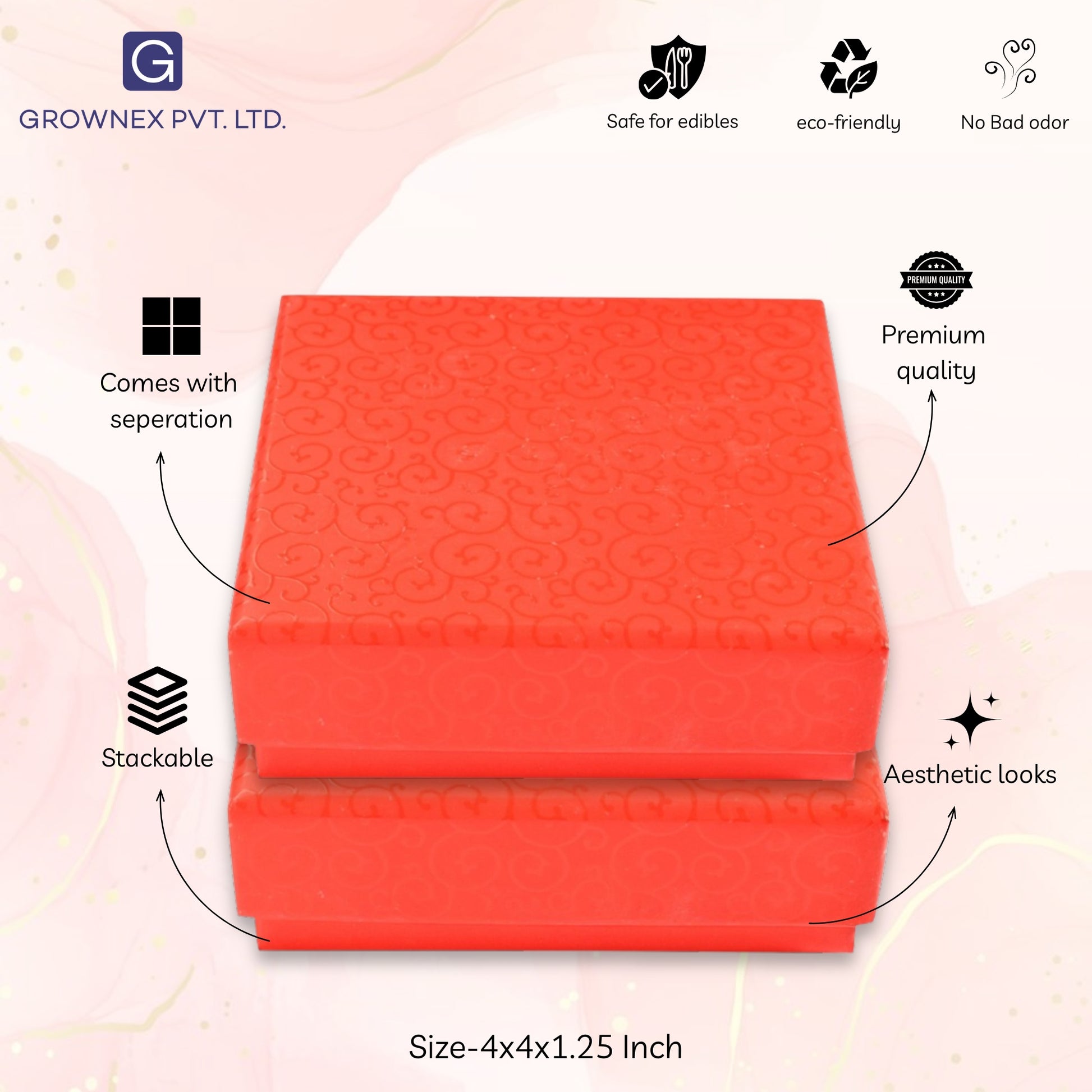 4 Pcs Cavity Chocolate Box - Red | Grownex Packaging | Chocolate Box