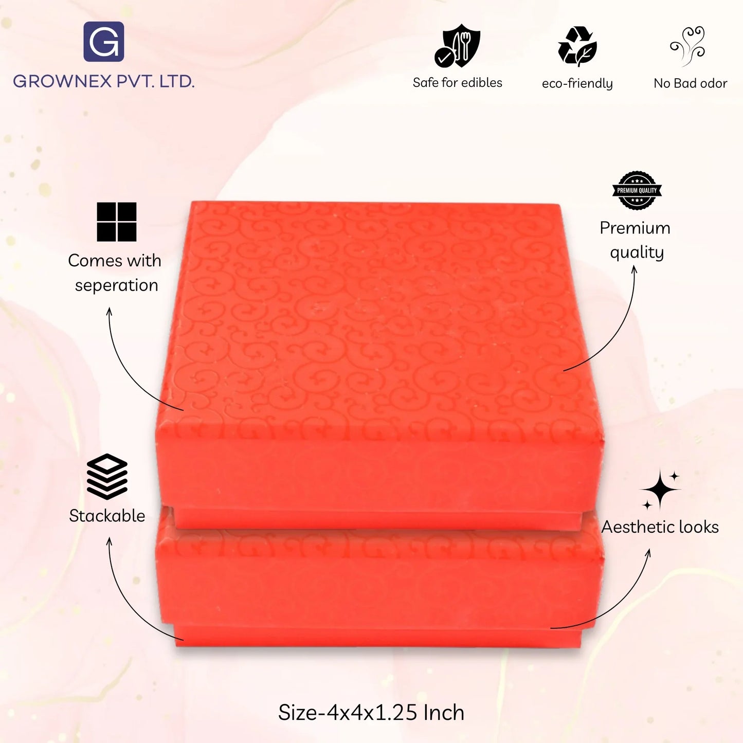 4 Pcs Cavity Chocolate Box - Red | Grownex Packaging | Chocolate Box