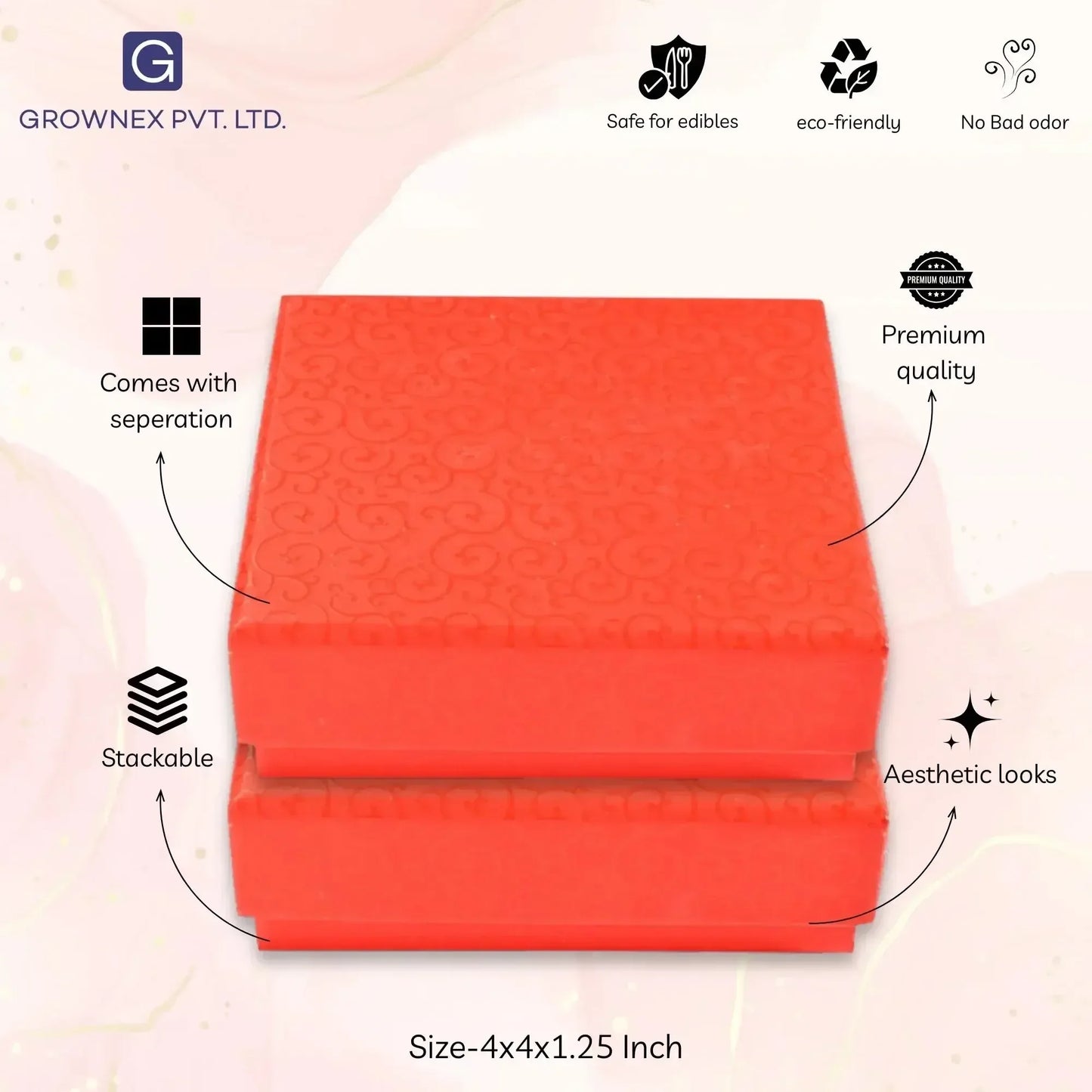 4 Pcs Cavity Chocolate Box - Red | Grownex Packaging | Chocolate Box