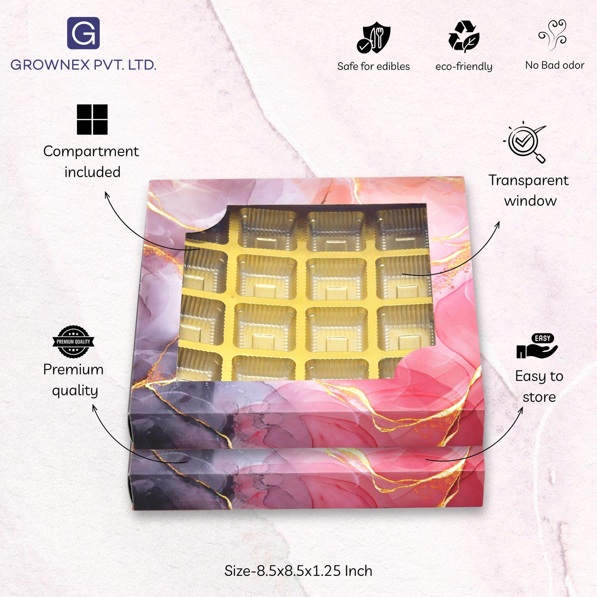 16 Cavity Folding Chocolates Packing Box - Purple | Grownex Packaging | Chocolate Box