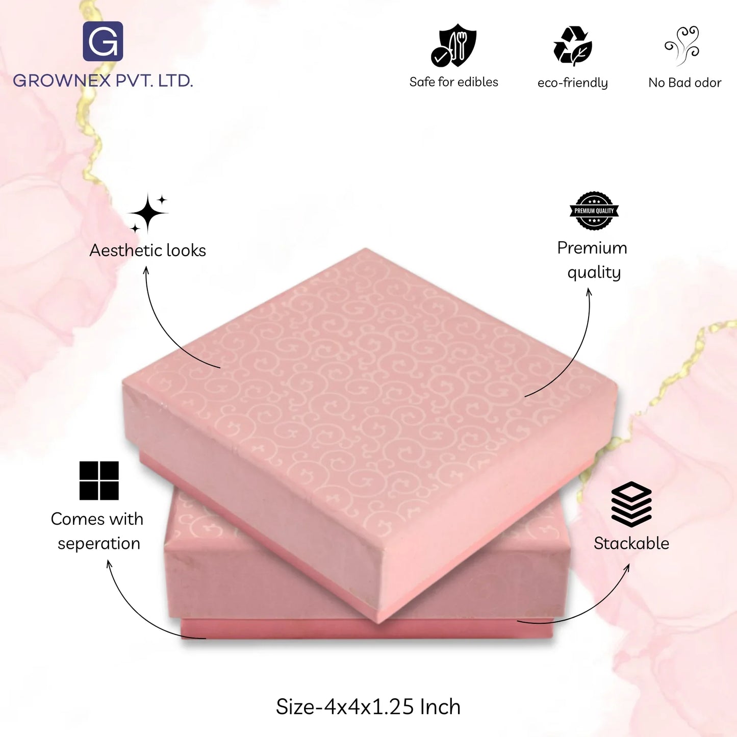 4 Pcs Cavity Chocolate Box - Baby Pink | Grownex Packaging | Chocolate Box