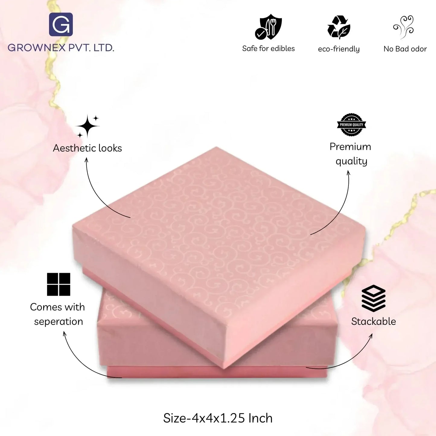 4 Pcs Cavity Chocolate Box - Baby Pink | Grownex Packaging | Chocolate Box