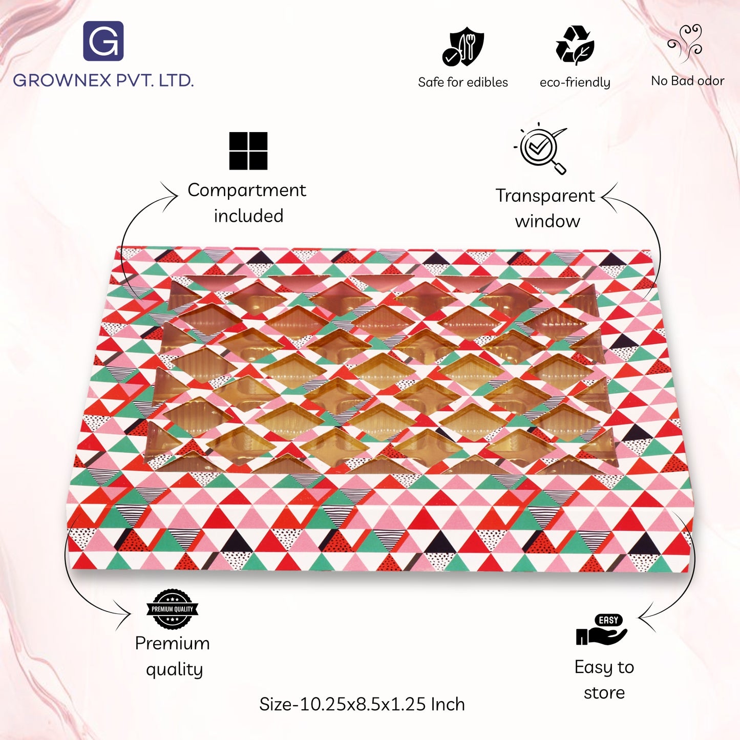 20 Cavity Folding Chocolates Packing Box - Diamond Pink | Grownex Packaging | Chocolate Box