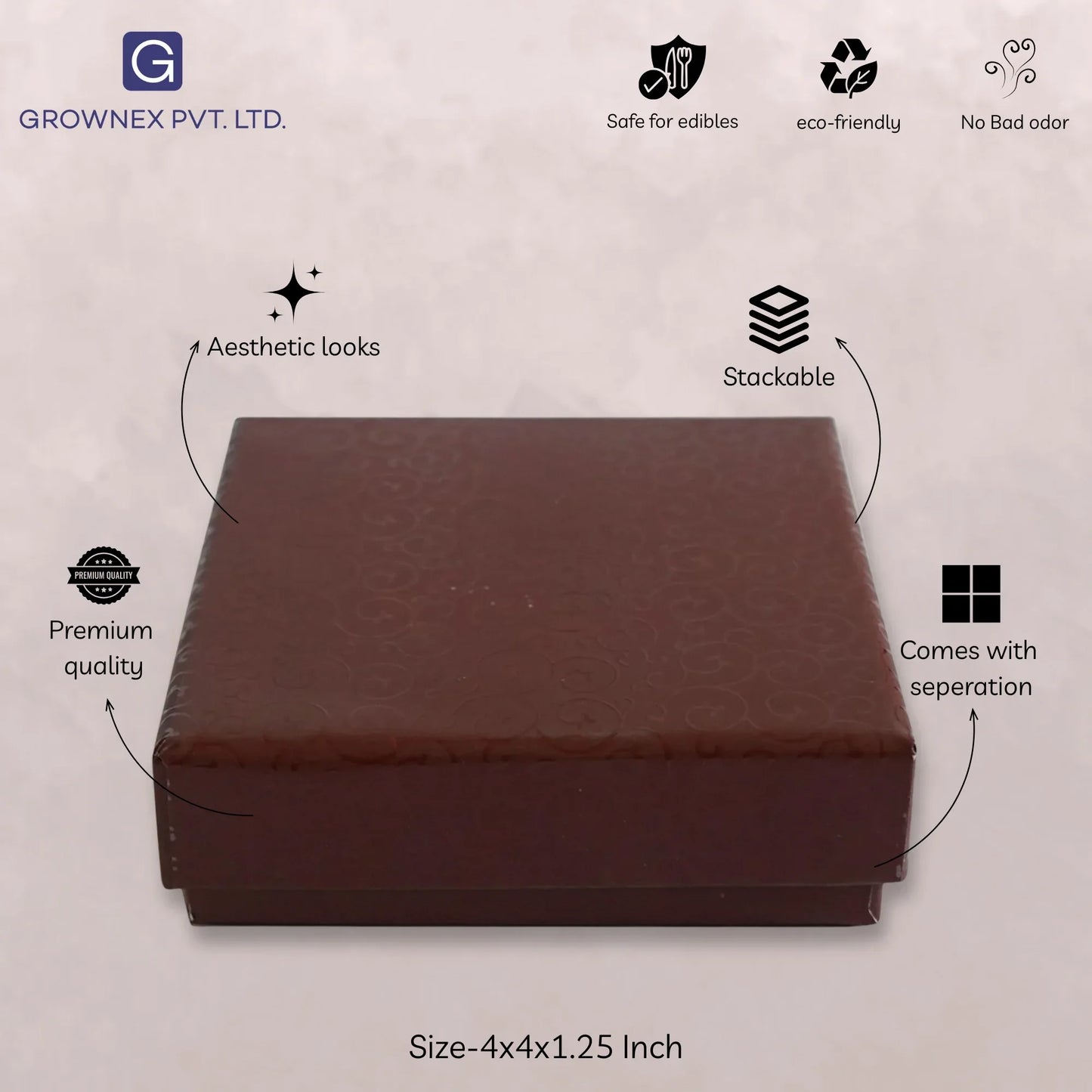 4 Pcs Cavity Chocolate Box - Brown | Grownex Packaging | Chocolate Box