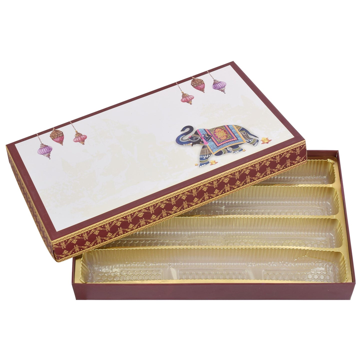 1 Kg Brown Elephant Print 4 Line Premium Sweet Box | Grownex Packaging | Sweet Box