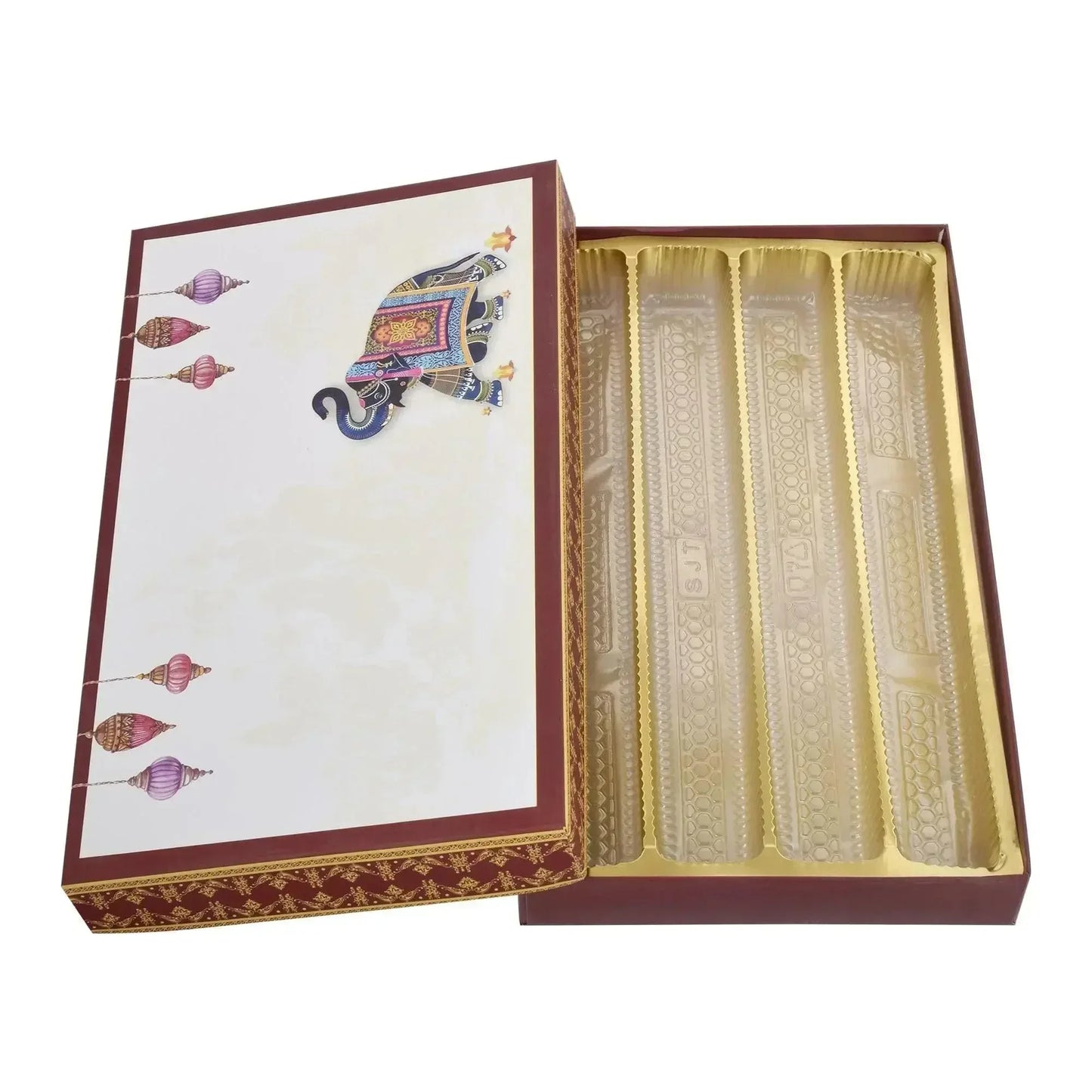 1 Kg Brown Elephant Print 4 Line Premium Sweet Box | Grownex Packaging | Sweet Box