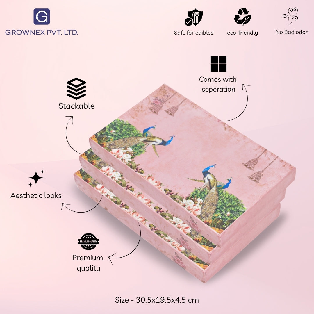1 Kg Pink Peacock Design 4 Line Premium Sweet Packaging Box | Grownex Packaging | Sweet Box