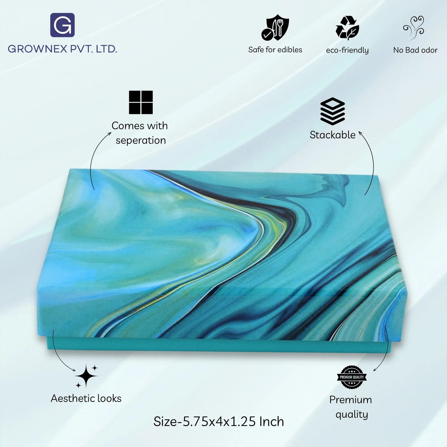 6 Pcs Cavity Chocolate Box - Marble Blue | Grownex Packaging | Chocolate Box