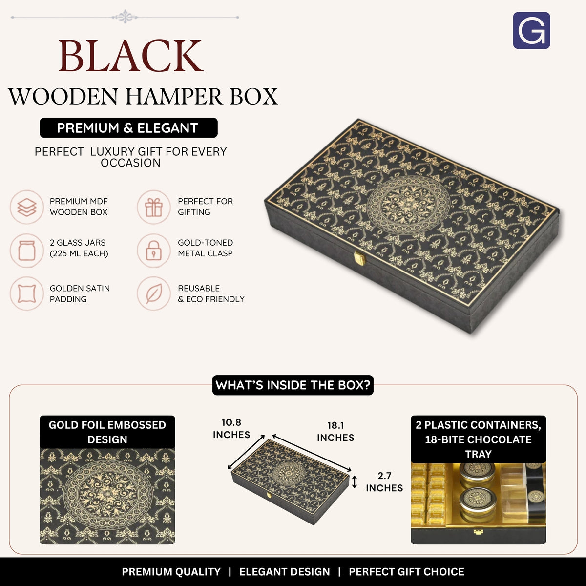 Premium Black Wooden Hamper Box | Dry Fruit, Sweet & Festive Gift Packaging