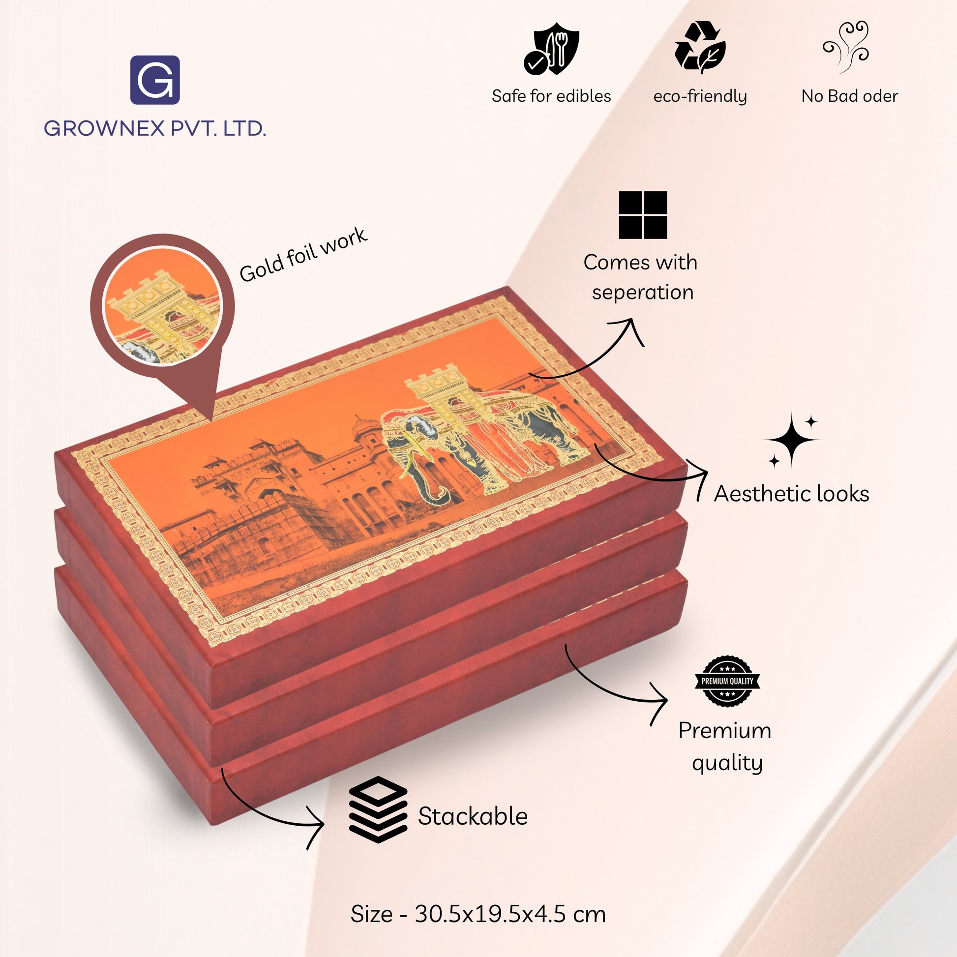 Custom 1 Kg Red Elephant Foil 4 Line Premium Sweet Box | Grownex Packaging | Sweet Box