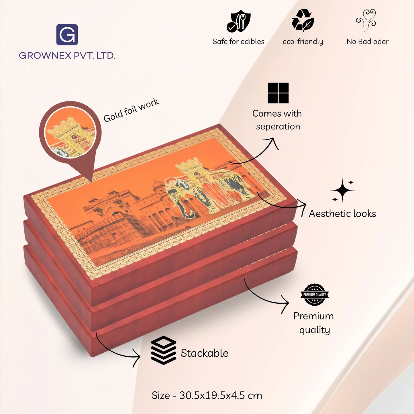 1 Kg Red Elephant Foil Custom 4 Line Premium Sweet Box | Grownex Packaging | Sweet Box