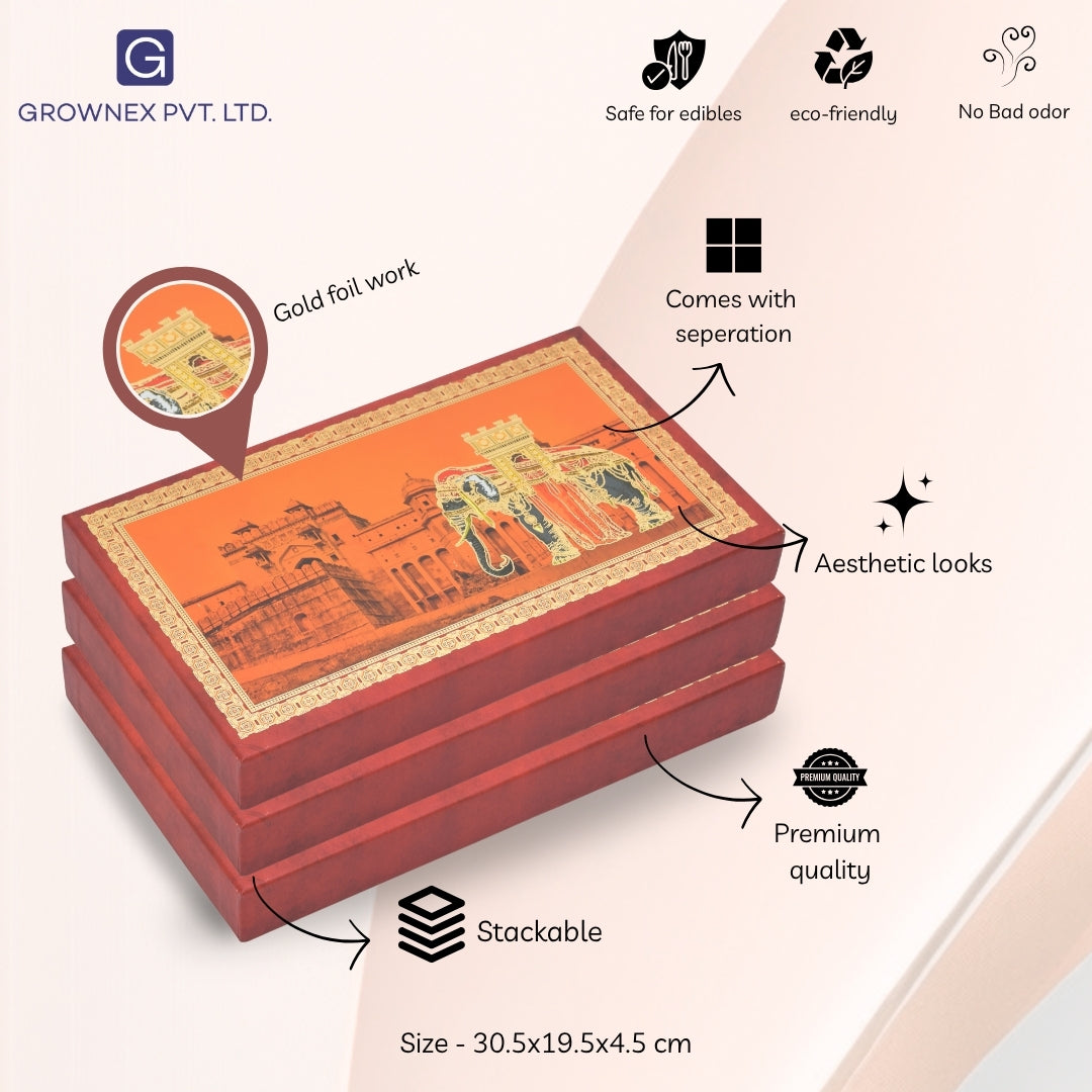 1 Kg Red Elephant Foil 4 Line Premium Sweet Box | Grownex Packaging | Sweet Box