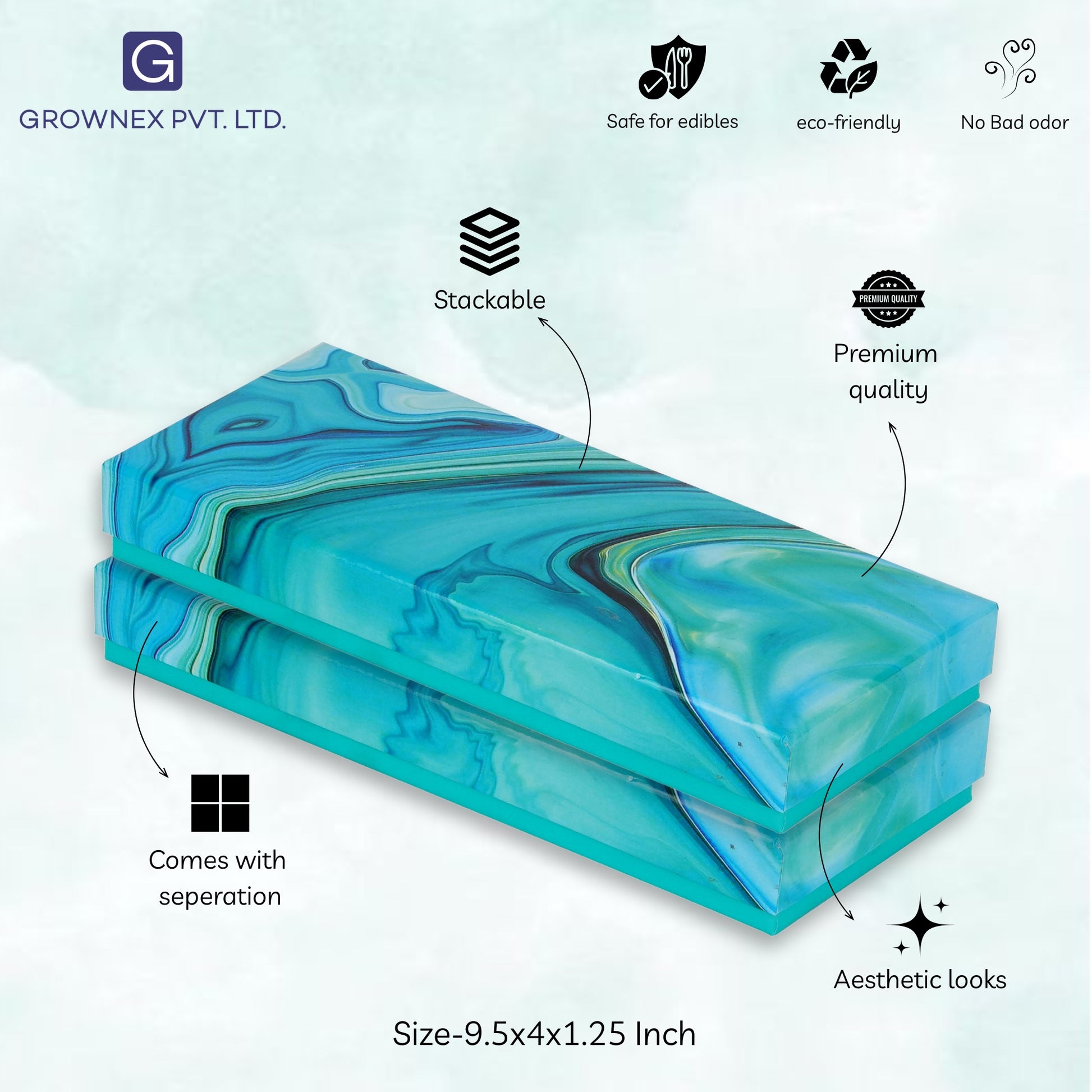 10 Pcs Cavity Chocolate Box - Marble Blue | Grownex Packaging | Chocolate Box