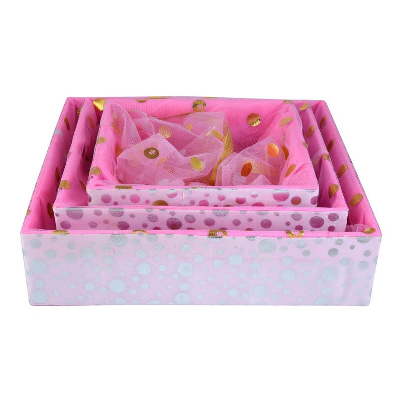 Set of 3 Polka Pink Wooden Basket | Grownex Packaging | Basket & Tray