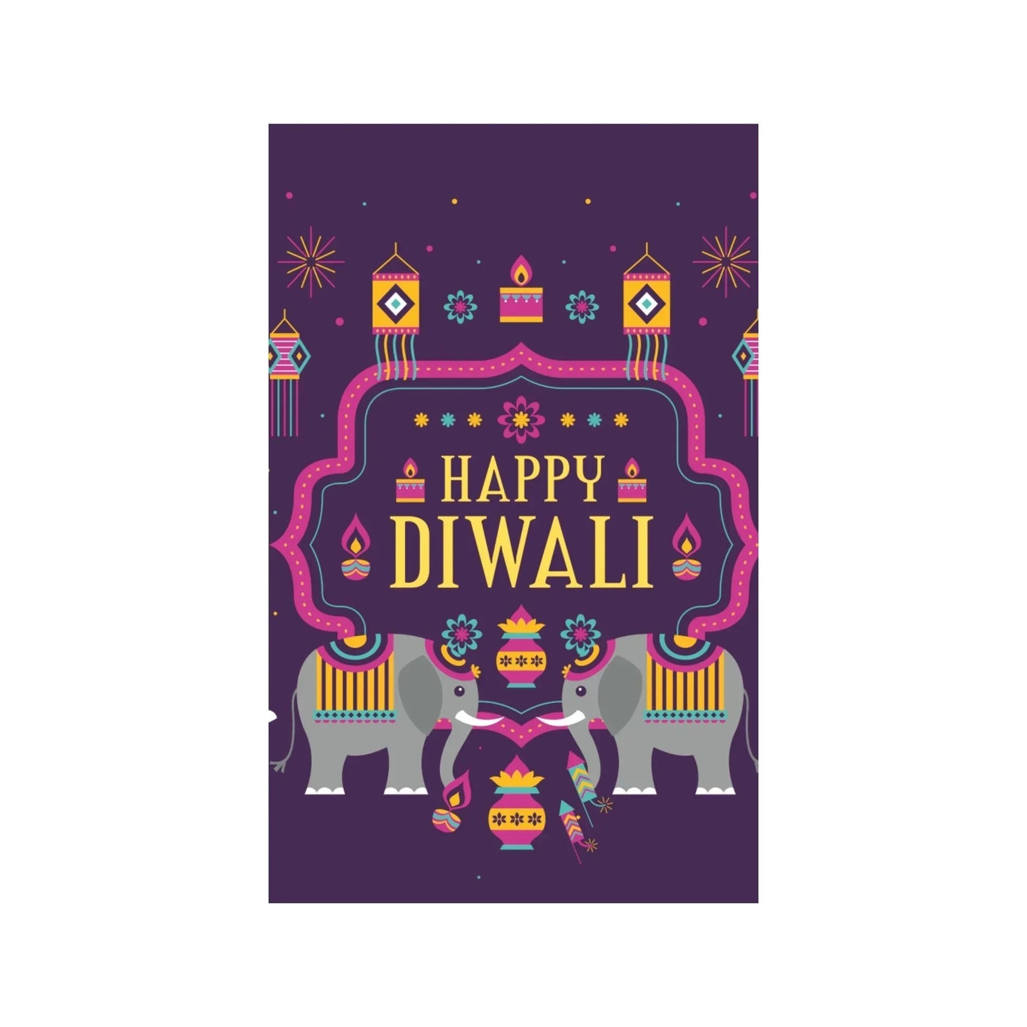Happy Diwali Tag – Festive Elephants & Lanterns Gift Label | Grownex Packaging | Tags & Stickers