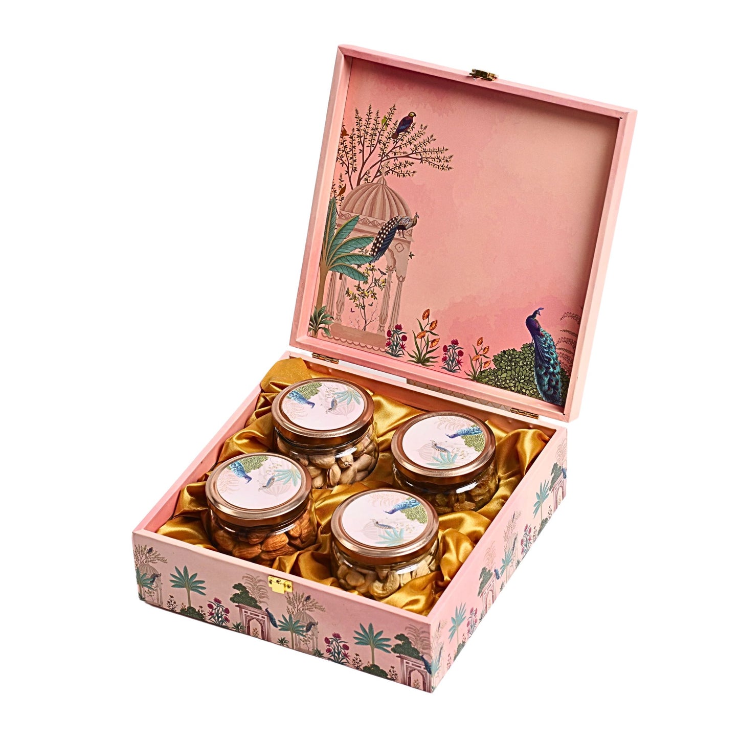 4 Jar Pink Wooden Box – Premium Decorative Gift Packaging | Grownex Packaging | wooden box