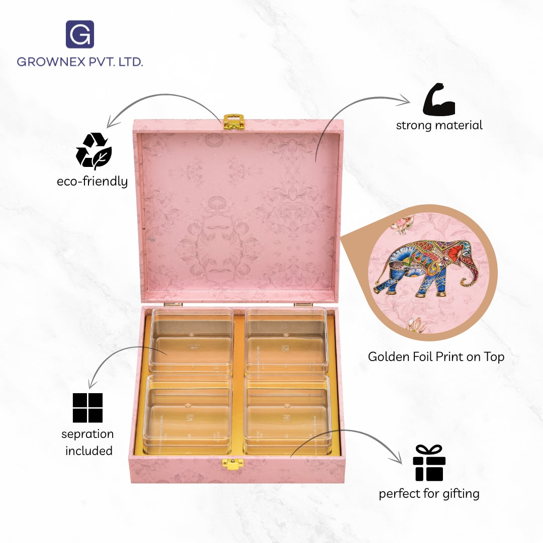 Elephant Foil Print Wooden Premium Hamper Box – Luxury Festive Gift Packaging | Grownex Packaging | wooden box