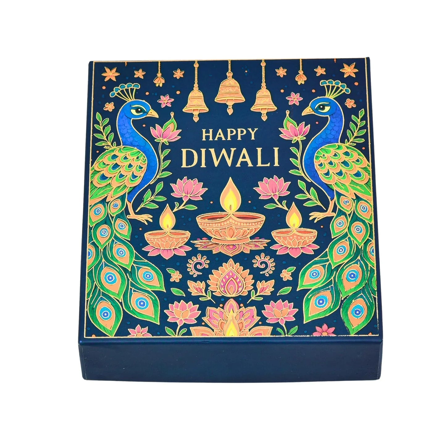 Diwali Green Peacock Gold Foil Hamper Gift Box | Grownex Packaging | Hamper Box