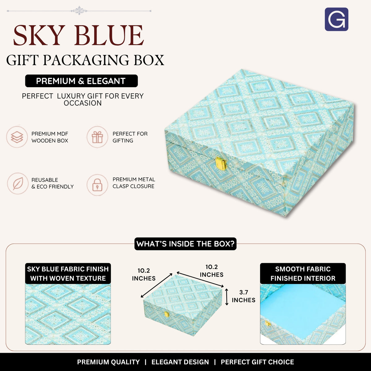 Sky Blue Decorative Storage Box with Metal Clasp Closure | Premium Empty Gift Box