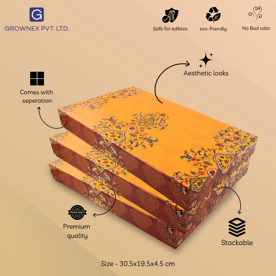 1 Kg Yellow Leaf 4 Line Premium Sweet Box | Grownex Packaging | Sweet Box
