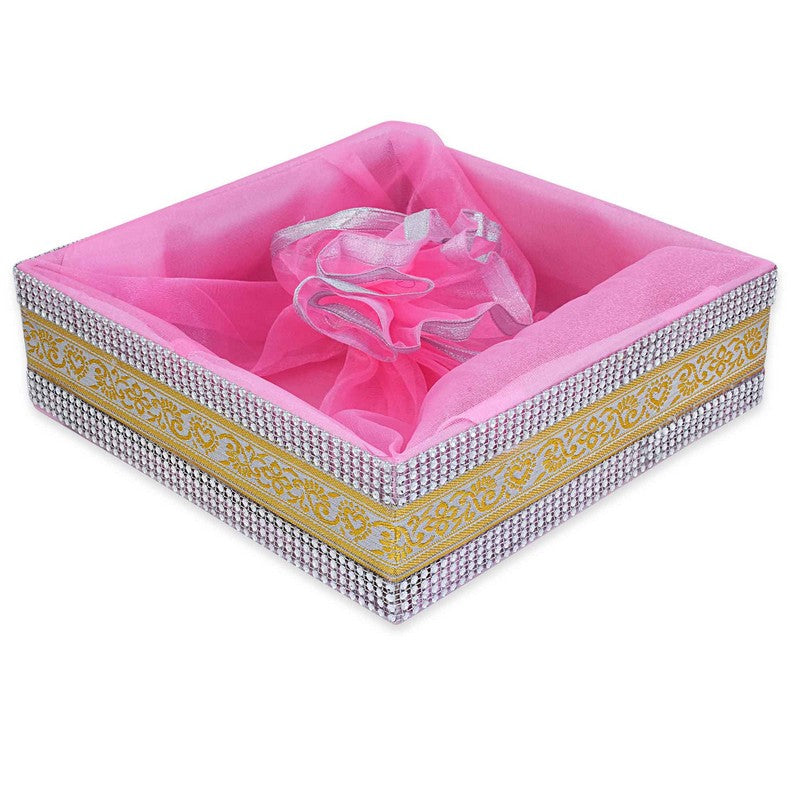 Baby Pink Decorated with Lace Gift Hamper Basket | Grownex Packaging | Basket & Tray