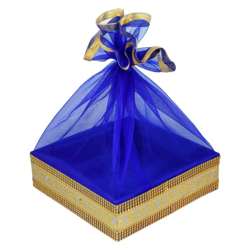 Royal Blue Color With Decorated Shinny Lace Festive Gift Hamper Basket | Grownex Packaging | Basket & Tray
