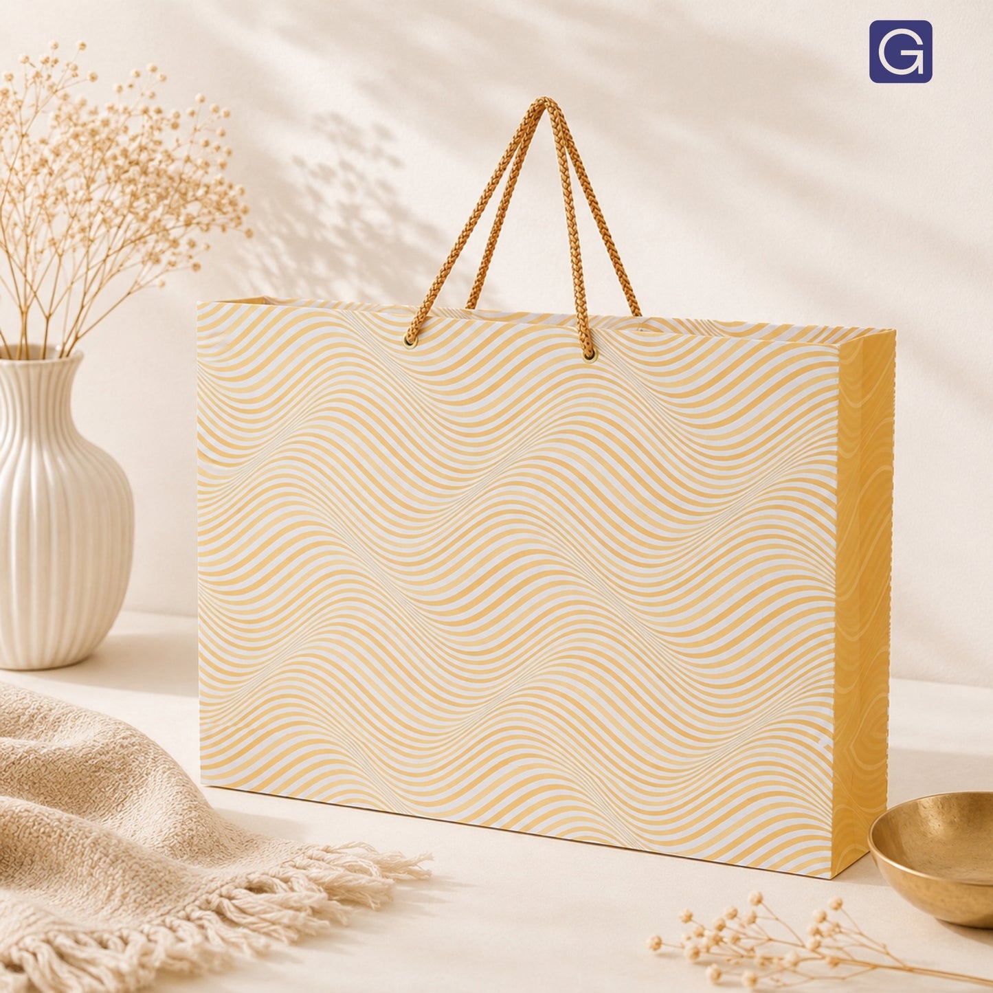 Golden Zebra Print Paper Bag 11.5x4.5x13.5 Inch | Luxury Boutique & Festive Packaging