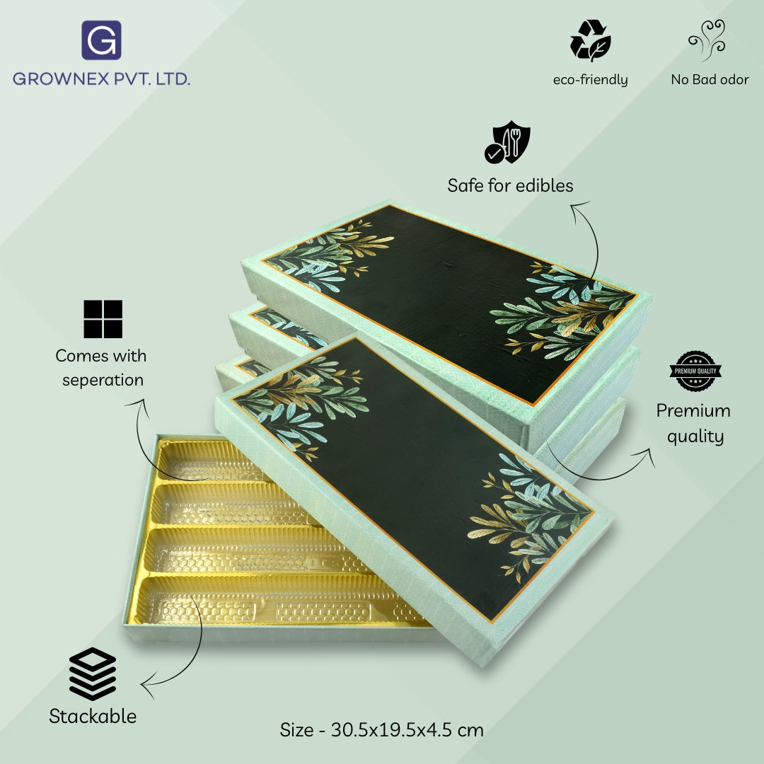 1 Kg Green Leaf 4 Line Premium Sweet Gift Packaging Box | Grownex Packaging | Sweet Box